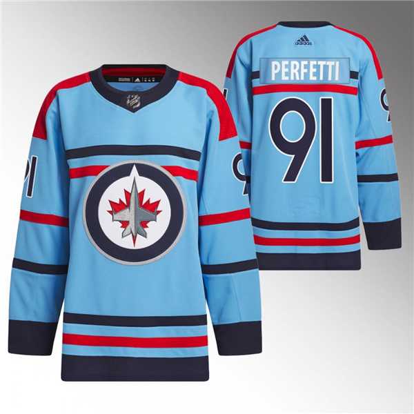 Mens Winnipeg Jets #91 Cole Perfetti Light Blue Anniversary Primegreen Stitched Jersey Dzhi->->NHL Jersey